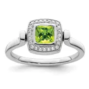 14k White Gold Polished Peridot and Real Diamond Flip Ring