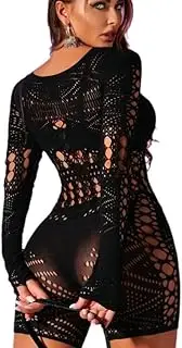 [Generic] Woman Lingerie Bodysuit Fishnet Bodycon Jumpsuit Nightwear，Underwear shorts mesh hollowed out