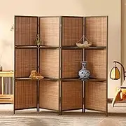 Partition Room Dividers, Folding Wood Privacy Screen, Dividers Freestanding with Clever Shelf, Portable Privacy Screens for Home Office, Study, Art Display(4 pcs)