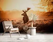 3D Deer Grass Sky Landscape Nature Wallpaper Wall Murals Removable Wallpaper