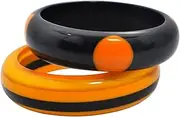 [Pure Hands] Handmade Resin Bangles - Rhythm of Autumn Grace | Autumn Orange & Black Stripe, Blue with Orange Dots | Bold, Vibrant, and Modern Jewelry Set for Women