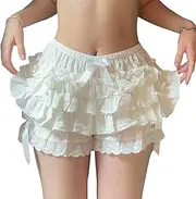 [Juakoso] Womens Lace Trim Shorts Layered Ruffle Trim Bloomers Shorts Cute Lolita Pumpkin Pants Pettipants Streetwear