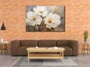White & Gold Modern Flowers Abstract Unframed Canvas Print Australian Wall Art