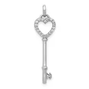 Solid 14k White Gold Simulated CZ Heart Key Pendant