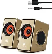 OROW PC Speaker, Mini Speaker for PC 12 W Active Speakers, Computer Speakers, 3.5 mm Auxiliar Desktop Speaker, Laptop Speaker (S206) (Gold)