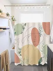 Clblhlolkuy Waterproof Shower Curtain for Bathroom, Boho Abstract Silhouette Female Leaves Watercolor Orange Green Hotel Fabric Soft Bath Curtain with Semi-Transparent Top Window & Hooks, 72"x72"