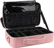 Samtour Makeup Bag Travel Makeup Train Case 13.8 inches Large Cosmetic Case Professional Portable Makeup Brush Holder Organizer and Storage with Adjustable Dividers (Pink, Medium)