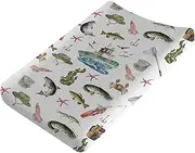 Watercolor Ocean Boat Fishing Baby Changing Pad Cover for Boy Girl 32''x16'' Fishing Lovers Gift Unisex Fitted Diaper Change Table Sheets Sea Marine Fishing Soft Breathable Nursery Changing Table Mat