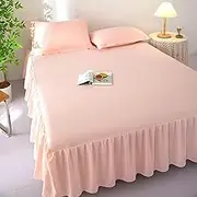 Solid Color Dust Ruffle Sheets with Bed Skirt 18 Inch Deep—With 2 Pillow Cases Elegant Wrinkle Fade Resistant Mattress Protector Bedspread (Pink,Twin (47"x79"))