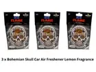 3 x Bohemian White Skulls Car Air Freshener Lemon Scent Extra Thick Tracked Post