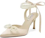 [Winflag] Pearl Wedding Shoes for Bride High Heel Bridal Shoes Closed Toe Wedding Heels