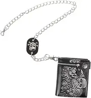 [CATIEBYE] Punk Style Chain Wallet Gothic Skeleton Pattern Leather Purse for Everyday