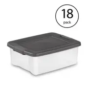 18-Pack 25 Qt Clear Stackable Shelf Totes w/ Lid Platinum Latches Storage Boxes