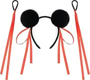 [Oxtxuzdm] Soft Pompoms Necha Hairband Hair Elastic Ribbon Bowknot Bun Headband Cosplay Party Hair Styling Tool For Anime Character