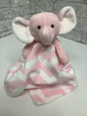Carter’s Elephant Security Blanket Pink White Chevron Plush Lovey Baby Toy Soft