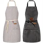 2 Pack Adjustable Bib Apron with 2 Pockets Chef Cooking Kitchen Restaurant Aprons for Women Men