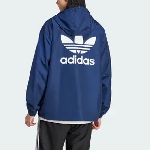 【adidas 愛迪達】外套 Trefoil Windbreaker 男款 藍 白 防風 連帽外套 抽繩 風衣 夾克 愛迪達(IR9858)