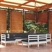 9 Piece Patio Furniture Set with Cushions - Outdoor Garden Conversation Set, White Solid Pinewood Lounge Chairs for Balcony, Porch, Small Space