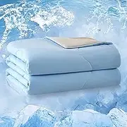 BOLINLIVING Cooling Blanket, Dual-Layer Cold Tech Fabric Q-max 0.4, Cooling Comforter Queen Size for Hot Sleepers Night Sweats, Lightweight Summer Comforter,Blue 90''x90''