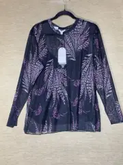 Monsoon Top Women's Size XL Semi Sheer Black & Purple Long Sleeved Blouse New