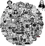 Movie Horror Stickers Pack, 100 Pcs Scary Stickers Halloween Vinyl Waterproof Stickers for Water Bottle Hydroflask Laptop Skateboard Computer, Black and White Style