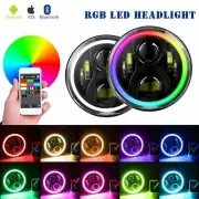 2x 7inch 60W RGB Halo Ring Bluetooth APP LED Headlights Jeep Wrangler JK TJ (for: Jeep)