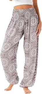 [Lotus and Luna] Women's Harem Pants Thai Pants for Beach & Lounge High Waisted Flowy Boho Pants Genie Pants Yoga Pants