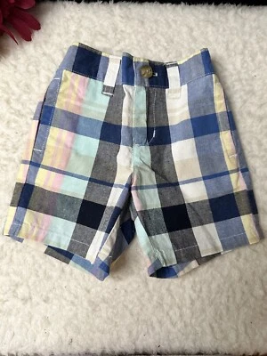 New Janie And Jack Colbalt Plaid Poplin Shorts Boys 3-6 Months