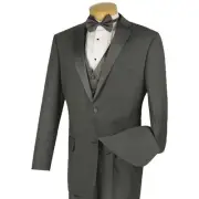 BIG & TALL Men's Gray 4pc Tuxedo w/ Sateen Lapel & Trim + Bow Tie NWT