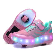 Nevenka Kids Roller Skates Light up Shoes Sport Sneaker USB Chargable-Pink
