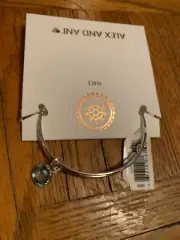 $32 Alex and Ani March Aquamarine Crystal Silver Charm Bangle Bracelet T31