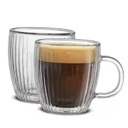 Fluted Glass Espresso Cups, 5.4oz Espresso Cup - Set of 2 Espresso Mugs 5.4Oz