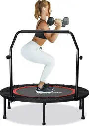 Mini Trampoline Foldable Workout Fitness Rebounder With Adjustable Foam Handle