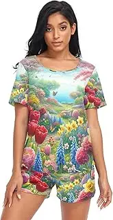 [RPLIFE] Spring Flowers Womens Shorts Sleepwear, Pajama Set Women Soft, Spring Flowers, XX-Large