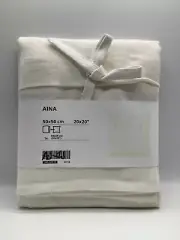 Ikea AINA 20"x20" White Pillow Cushion Cover 100% Linen w/Ribbons Tie 305.129.71