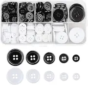 160PCS Sewing Buttons, 4-Hole Round Black & White Resin Buttons with Storage Box, for Clothes Knitting Crafts, DIY