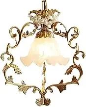 CJLWSLCO French Vintage Full Copper Pearl Glass Chandeliers Bedroom Bedside Aisle Entrance Cloakroom Decoration Hanging Lamp LED E14 Light Source Pendant Light Modern Simple Household Lighting Fixture