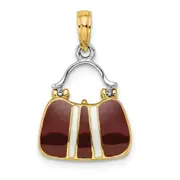 14k Yellow & Rhodium Gold & Rhodium 3-D Maroon and White Enameled Opens Purse Charm