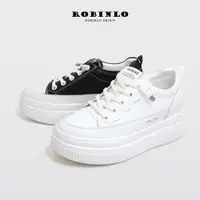 在飛比找ETMall東森購物網優惠-Robinlo增高升級全真皮厚底小白鞋休閒鞋KACIE-黑色