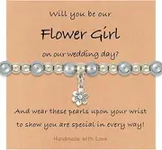 [Nexoluxa] Bridesmaid Gifts Bracelet Flower Beaded Pearl Bracelets Gift Flower Proposal Gifts Will You Be My Flower Thank You for Being Our Flower Gift Cute Stretchy Bracelet Jewelry
