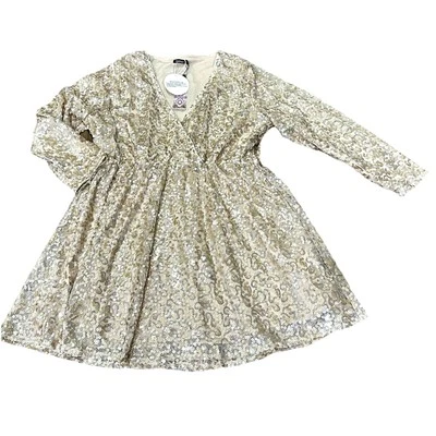 NWT Boohoo Plus Felicity Wrap Skater Gold Sequin Mini Midi Dress Size 18 US