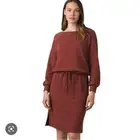 NWT PrAna Sunrise Dress Long Sleeve Drawstring Waist Pockets Mauve Lagenlook LG