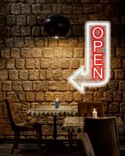 Open Neon Sign Vertical with Arrow for Business, Large Outdoor ADS Bar Open Sign