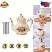 42 oz Vintage Ceramic Teapot with Stainless Steel Infuser - Tea Lover's Delight