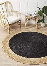 [Aizza Trends] Indian Handmade Braided Inner Black Jute Area Rug-Floor Carpet Rug-Bed Side Runner Rug-Doormat Rug - 10 x 10 Feet Round (300 cm x 300 cm)