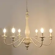 LynPon Wood Farmhouse Chandelier Distressed White French Country Industrial Lamp Ceiling 6-Light Vintage Rustic Retro Pendant Lighting for Dining Living Room Bedroom
