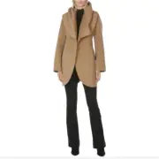 Tahari Womens Marilyn Tan Wool Blend Winter Wrap Outerwear Coat Sz, Large $350