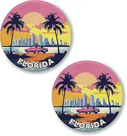 [No Thorns Media] Miami Beach Florida 2 Pack Pinback Buttons 2.25" Fun Pins for Clothes, Backpacks, Hats, and Jackets - Cartoon, Retro, and Punk Style Lapel Badges, Slogans, and Party Pins ID45000, Metal, no gemstone
