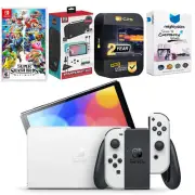 Nintendo Switch White OLED + Super Smash Bros. Ultimate + Accessory Gaming Kit
