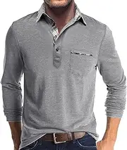 [Ryehack] Polo Shirts Men's Long Sleeve Casual Tops Check Golf T-Shirts Regular Fit with Pocket S-3XL